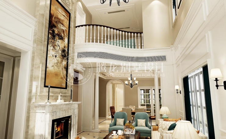 览海国际高尔夫社区混搭风格别墅装修效果图-5