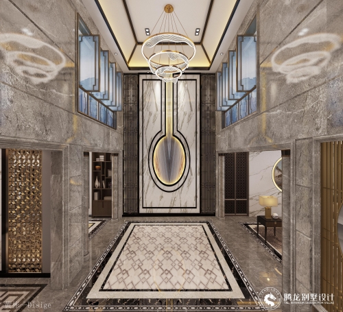 湖景高尔夫别墅新中式风格别墅装修效果图-1