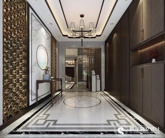 湖景高尔夫别墅新中式风格别墅装修效果图-3