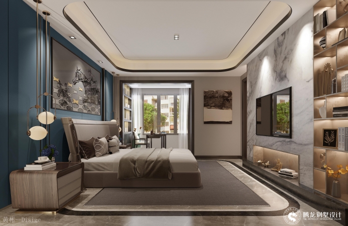 湖景高尔夫别墅新中式风格别墅装修效果图-5