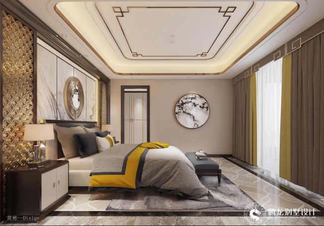 湖景高尔夫别墅新中式风格别墅装修效果图-6