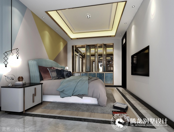 湖景高尔夫别墅新中式风格别墅装修效果图-7