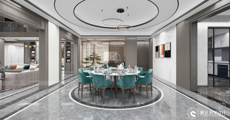 海源别墅新中式风格别墅装修效果图-3