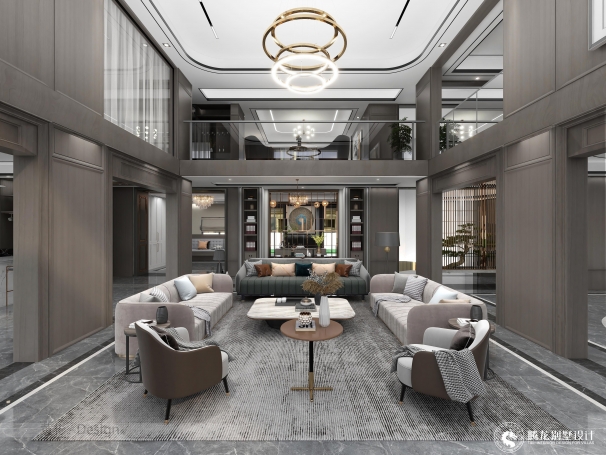 海源别墅新中式风格别墅装修效果图-4