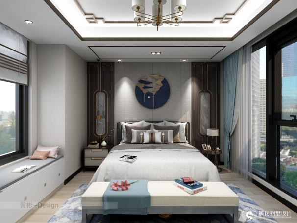 海源别墅新中式风格别墅装修效果图-5