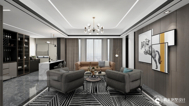 海源别墅新中式风格别墅装修效果图-6