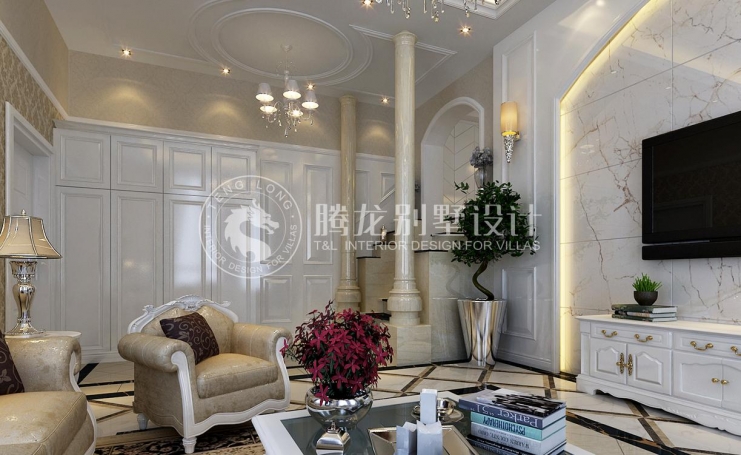 虹桥城市花园别墅美式风格别墅装修效果图-3