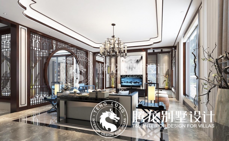 名人世家新中式风格别墅装修效果图-1