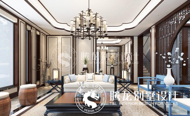 名人世家新中式风格别墅装修效果图-4