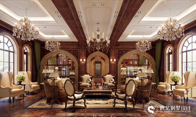 檀宫别墅混搭风格别墅装修效果图-4
