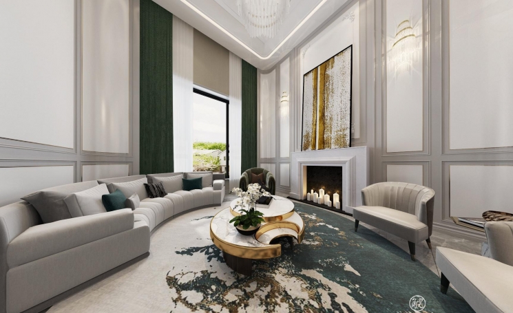 佘山三号轻奢风格别墅装修效果图-2