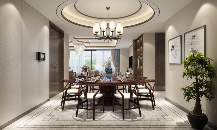 淀山湖花园新中式风格别墅装修效果图-2