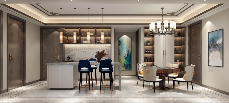 淀山湖花园新中式风格别墅装修效果图-3