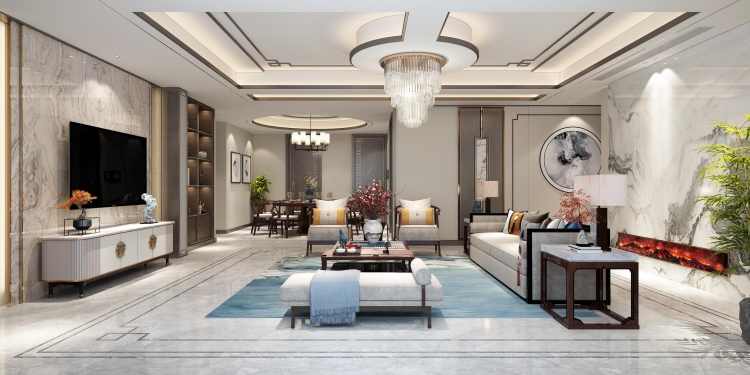 淀山湖花园新中式风格别墅装修效果图-1