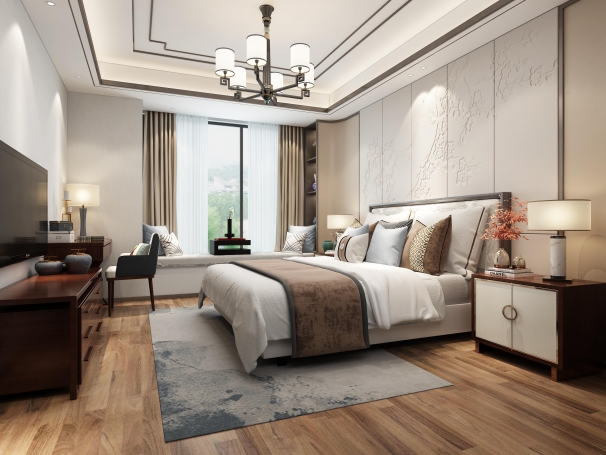 淀山湖花园新中式风格别墅装修效果图-4