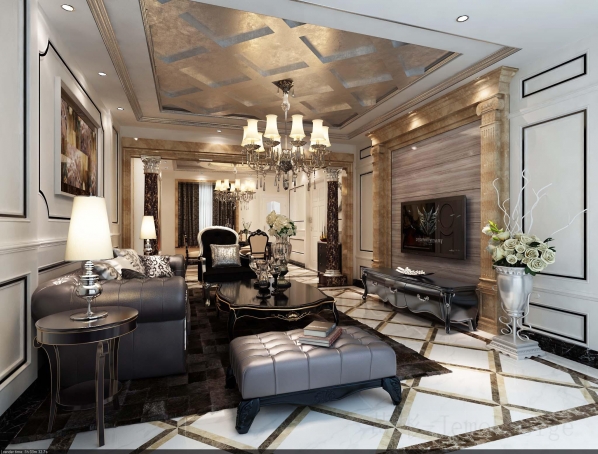 保利天琴宇欧式风格别墅装修效果图-1