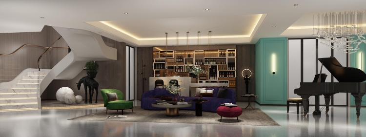 招商海廷轻奢风格别墅装修效果图-3