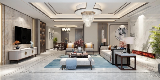 淀山湖花园新中式风格别墅装修效果图