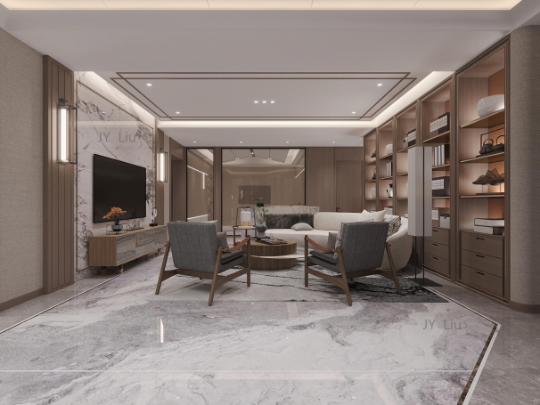 湖山在望新中式风格别墅装修效果图-3