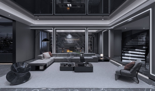 放生池现代简约别墅装修效果图