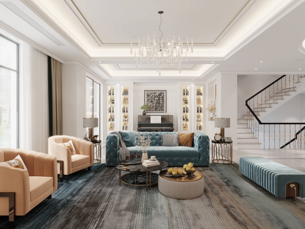 宝华源墅轻奢风格别墅装修效果图-4