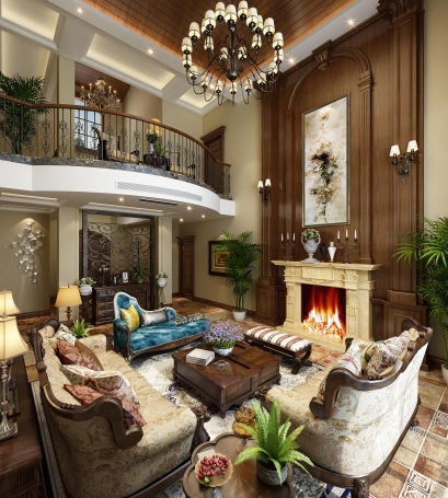紫都晶园美式风格别墅装修效果图-6